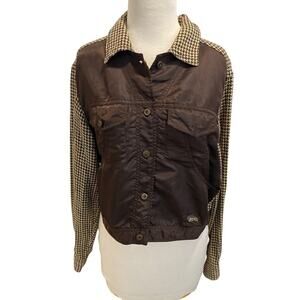 At Last Jeanswear 1970s Vintage Cropped Brown Houndstooth Women's Jacket Sz L